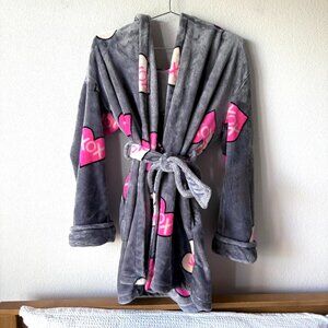 Betsey Johnson soft gray fleece bath robe women's xs - small